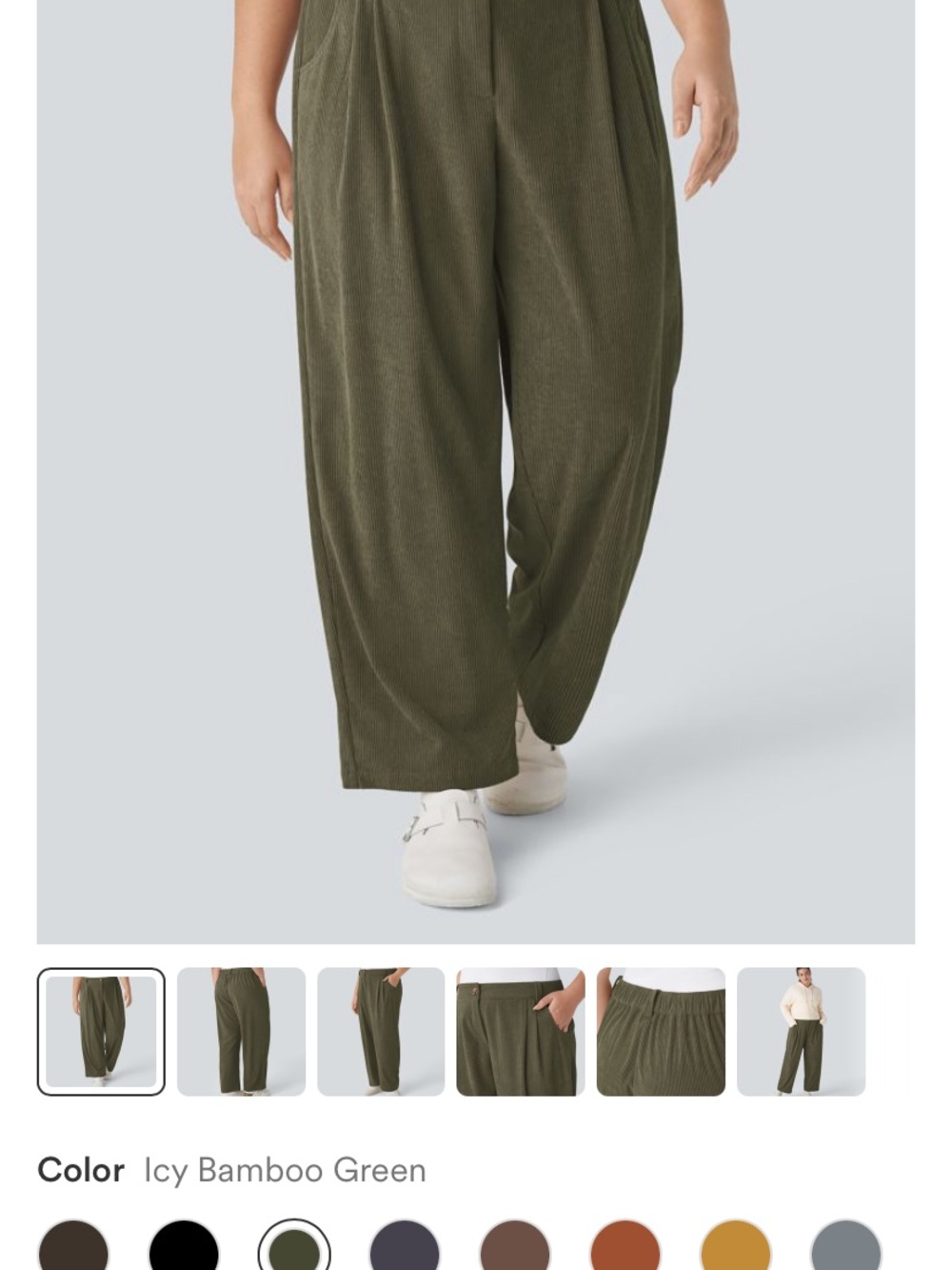 Mid Rise Zipper Pocket Plus Size Corduroy Casual Pants in Icy Bamboo Green - Picture 3 of 4